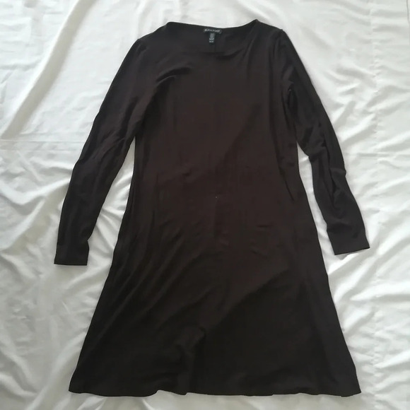 Eileen Fisher Long Sleeve Chocolate Brown Stretch Jersey Knee Length Dress XS - Picture 4 of 13